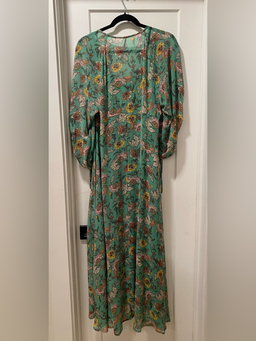 Free People Green Floral V-Neck Maxi Dress with Green Slip Dress - Picture 4 of 5